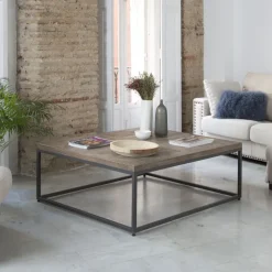 Irune Table basse en bois massif et métal carrée