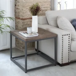 Irune Table d'appoint en bois massif et métal