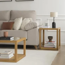 Juliet Table d'appoint en bois et verre couleur ch&ecirc;ne naturel