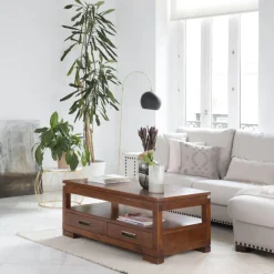 Kenia Table basse relevable en bois couleur teck