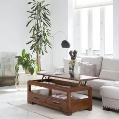 Kenia Table basse relevable en bois couleur teck