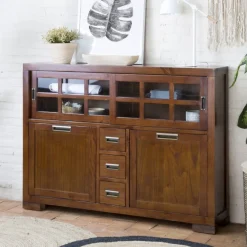 Kenia Vitrine étroite en bois de teck de 145 cm