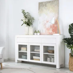 Liland Buffet étroit laqué en blanc