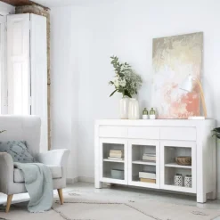 Liland Buffet étroit laqué en blanc