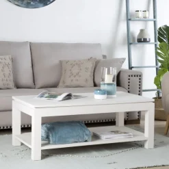 Liland Table basse relevable en bois laqué blanc