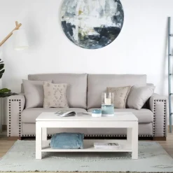 Liland Table basse relevable en bois laqué blanc