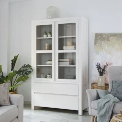 Liland Vitrine en bois laqué blanc