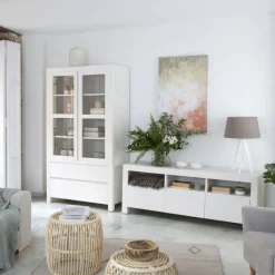 Liland Vitrine en bois laqué blanc