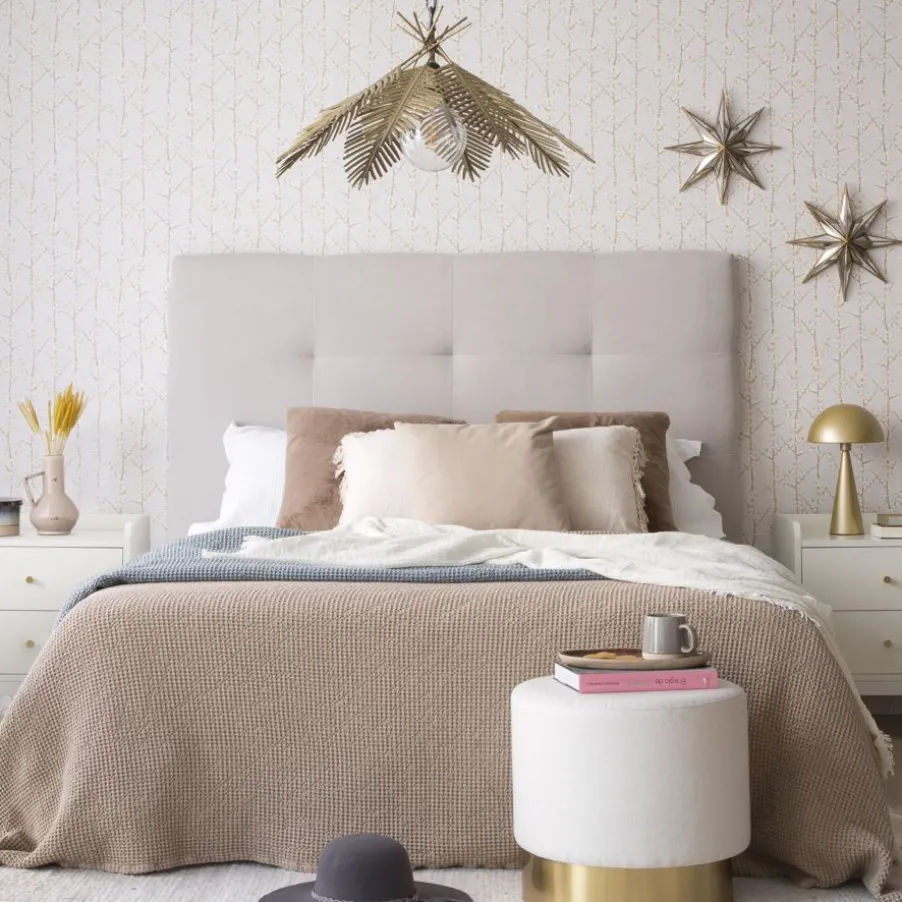 Maira Tête de lit tapissée beige pour lit de 140