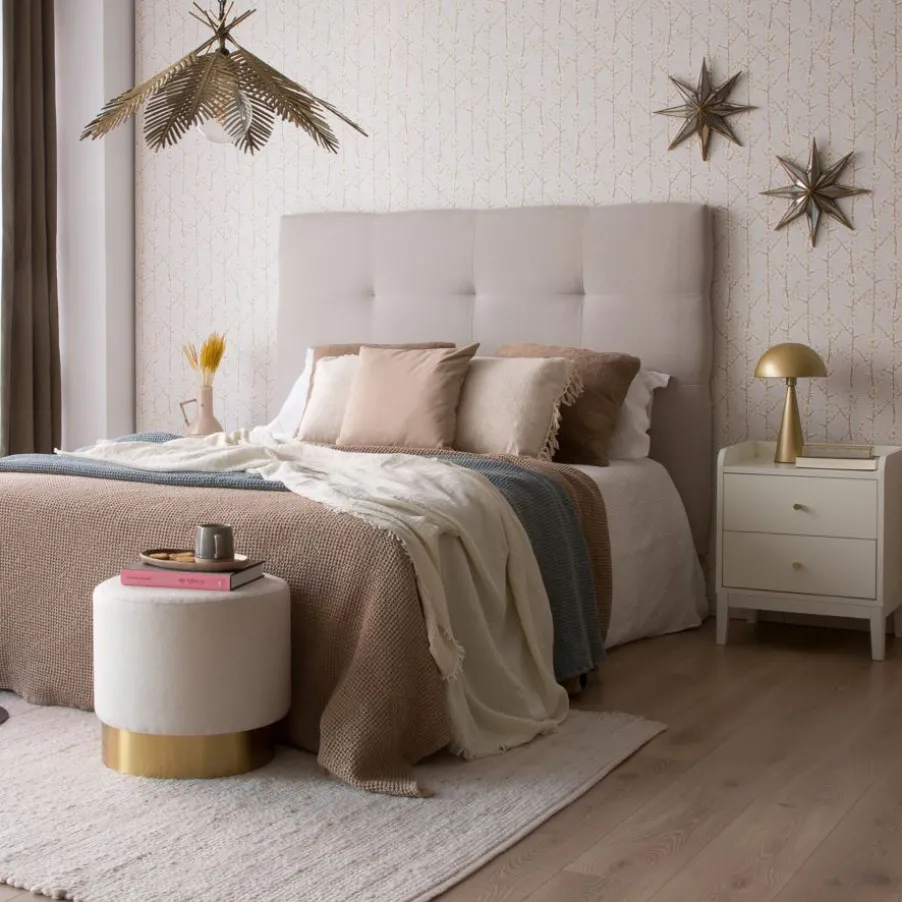 Maira Tête de lit tapissée beige pour lit de 140