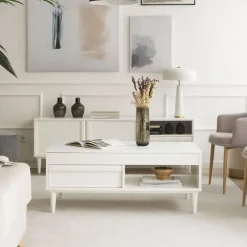 Margot Table basse relevable en bois laqué blanc