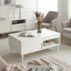 Margot Table basse relevable en bois laqué blanc