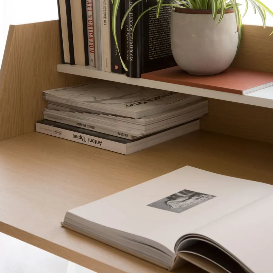 Matisse Bureau en chêne clair et métal blanc avec étagère