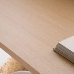 Matisse Bureau en chêne clair et métal blanc avec étagère