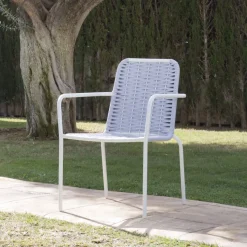 Mink Chaise de jardin en corde couleur gris et aluminium blanc