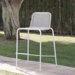 Mink Tabouret de jardin en corde taupe et aluminium blanc