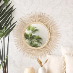 Neiva Miroir rond mural en rotin naturel
