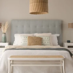 Neris Tête de lit tapissée bleu turquoise pour lit de 150 et 160