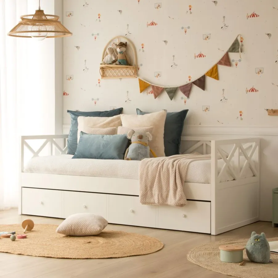 Niza Lit gigogne laqué en blanc pour matelas de 90