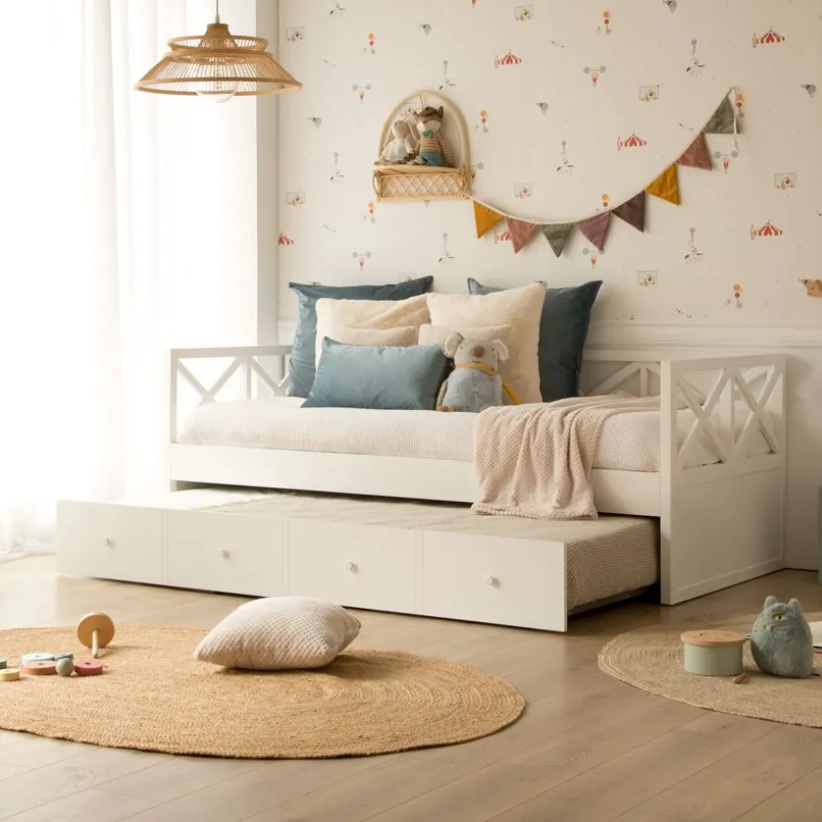 Niza Lit gigogne laqué en blanc pour matelas de 90