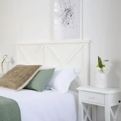 Niza Tête de lit en bois pour lit de 150 et 160 laqué en blanc