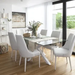 Nurma Table &agrave; manger en bois laqué blanc et verre de 160x95