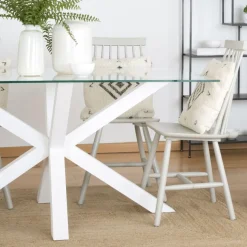 Nurma Table à manger en bois laqué blanc et verre de 160x95
