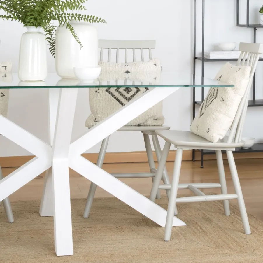 Nurma Table à manger en bois laqué blanc et verre de 160x95
