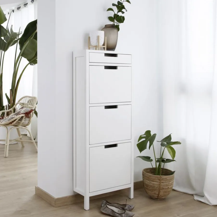 Orus Chaussure étroit suspendu en bois laqué blanc