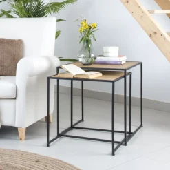 Oslo Ensemble de 2 tables d'appoint en bois et métal