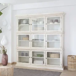 Samet Vitrine en bois massif avec 9 portes en verre