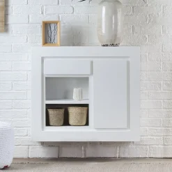 Sebath Meuble d'entrée étroit suspendu laqué blanc