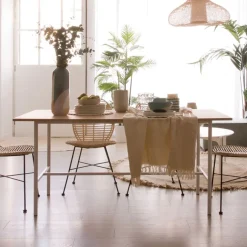 Shiro Table à manger rectangulaire en bois blanc et naturel