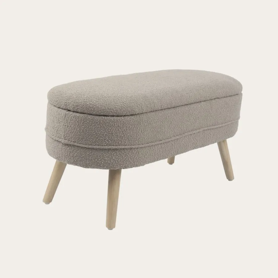 Simon Banco descalzador con almacenaje tapizado en borreguito beige