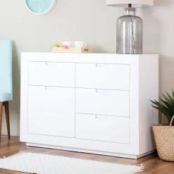 Sisal Commode en bois laqué blanc