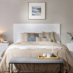 Sisal T&ecirc;te de lit en bois laqué blanc pour lit de 150 et 160