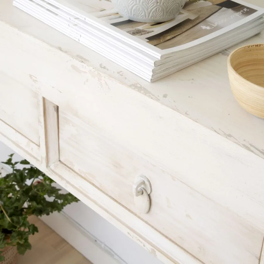 Soho Meuble d'entrée en bois massif en blanc décapé