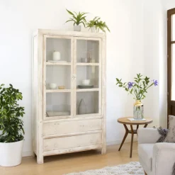 Soho Vitrine en bois massif en blanc décapé