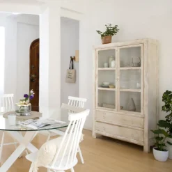 Soho Vitrine en bois massif en blanc décapé