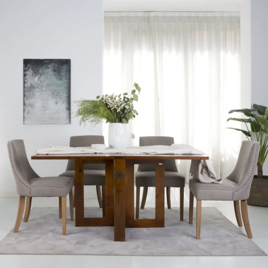 Tan Table de salle à manger pliante rectangulaire 88/160 en bois massif de couleur teck