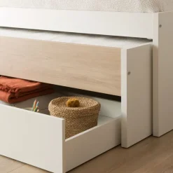 Teo Lit superposé avec rangement blanc mat et naturel duna pour matelas de 90