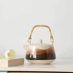 Théière Avec rangée de feuilles douces ter+vert 1,3l porcelaine