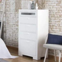 Tribeca Chiffonnier avec un chaussure en bois laqué en blanc