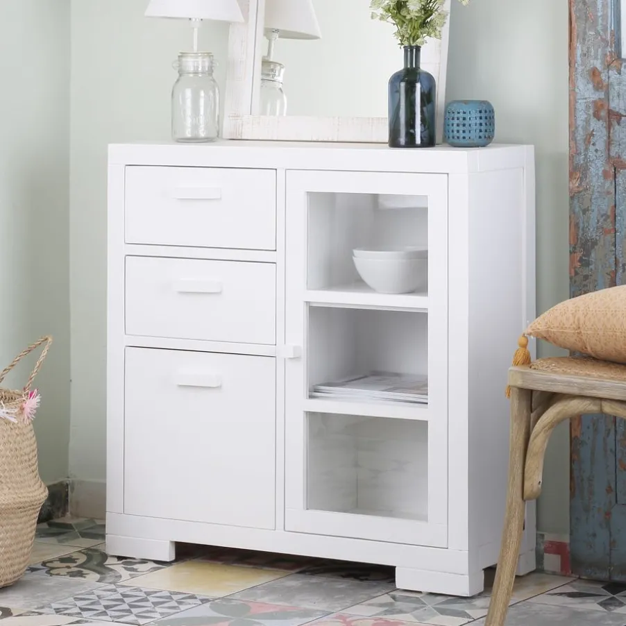 Tribeca Meuble d'entrée étroit en bois laqué blanc