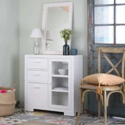 Tribeca Meuble d'entrée étroit en bois laqué blanc