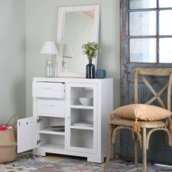 Tribeca Meuble d'entrée étroit en bois laqué blanc