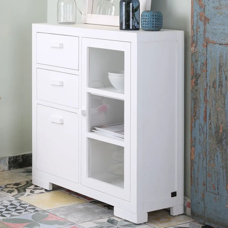 Tribeca Meuble d'entrée étroit en bois laqué blanc