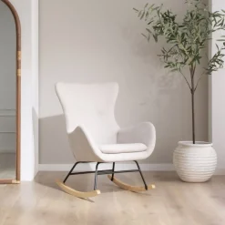 Vinci Fauteuil &agrave; bascule beige avec pieds en bois