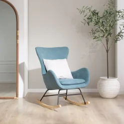 Vinci Fauteuil à bascule vert avec pieds en bois