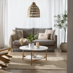 Vitele Table basse 90x90 laquée blanche et naturelle